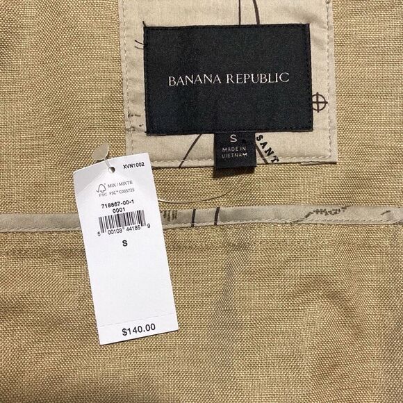 NWT Banana Republic Expedition Elbow Sleeve Linen Blend Cropped Blazer Tan Small - Picture 2 of 6